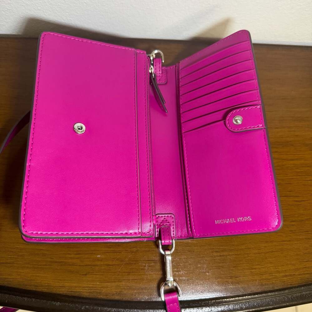 Michael Kors Jet Set Travel Logo Crossbody Wallet Bag Pink - Picture 4 of 10